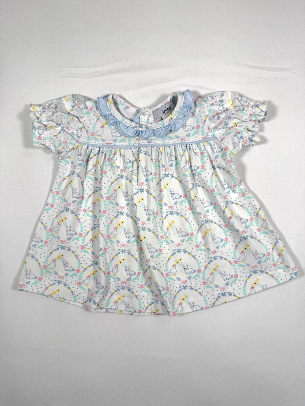 ISHTEX Goose Bunny Dress Baby Girl 6M Country Cottagecore Easter‎ Pastel Ruffle